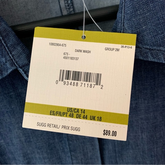 NEW Anne Klein Diana Sleeveless Collared Denim Button Up Shirt Dress Size 14 - Picture 9 of 15